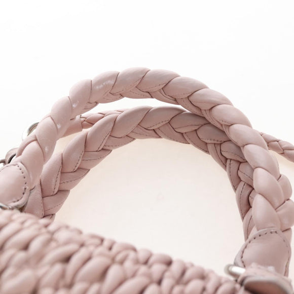 Miu Miu Hand Bag Leather 2way Pink Silver Auth 167775M