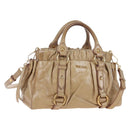 Miu Miu Hand Bag Leather 2way Beige Gold Auth 167776M-1