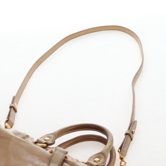 Miu Miu Hand Bag Leather 2way Beige Gold Auth 167776M