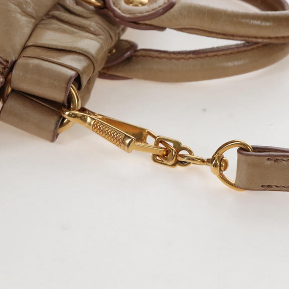 Miu Miu Hand Bag Leather 2way Beige Gold Auth 167776M