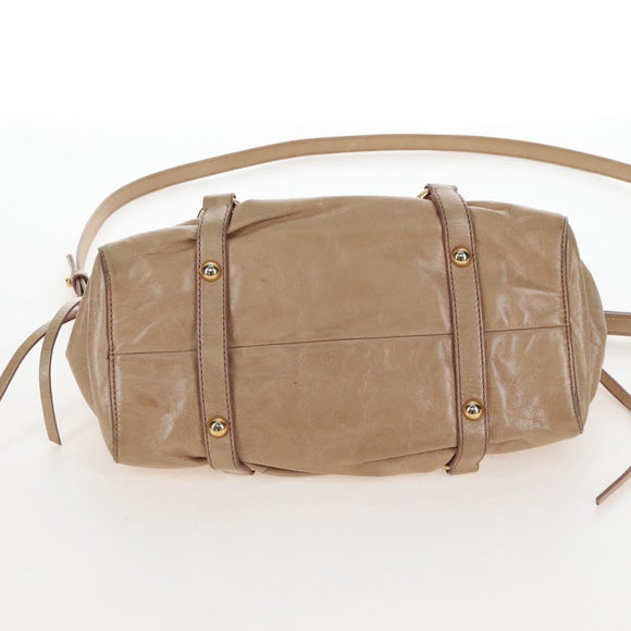 Miu Miu Hand Bag Leather 2way Beige Gold Auth 167776M