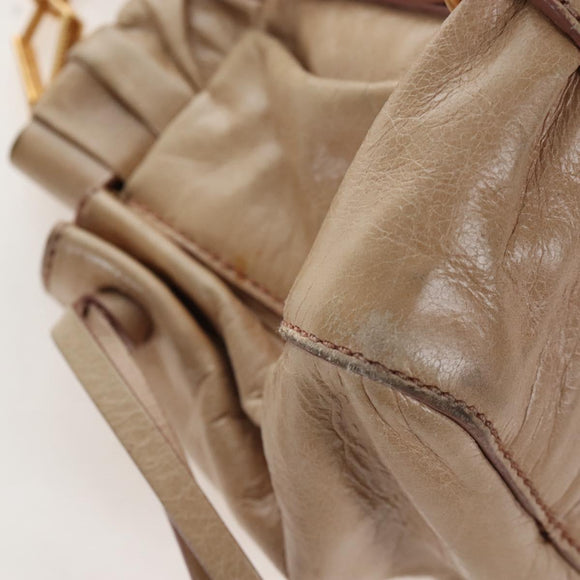 Miu Miu Hand Bag Leather 2way Beige Gold Auth 167776M