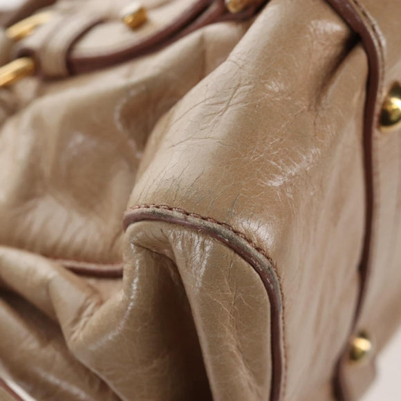 Miu Miu Hand Bag Leather 2way Beige Gold Auth 167776M