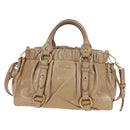 Miu Miu Hand Bag Leather 2way Beige Gold Auth 167776M-2