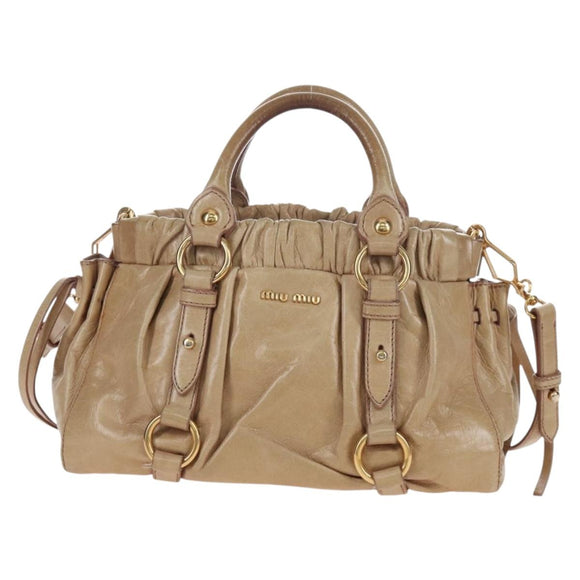Miu Miu Hand Bag Leather 2way Beige Gold Auth 167776M