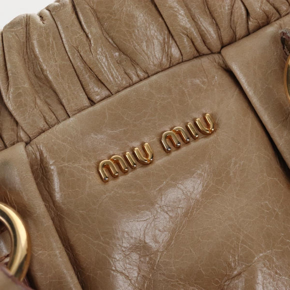 Miu Miu Hand Bag Leather 2way Beige Gold Auth 167776M