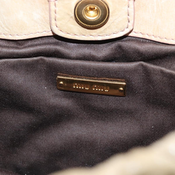 Miu Miu Hand Bag Leather 2way Beige Gold Auth 167776M