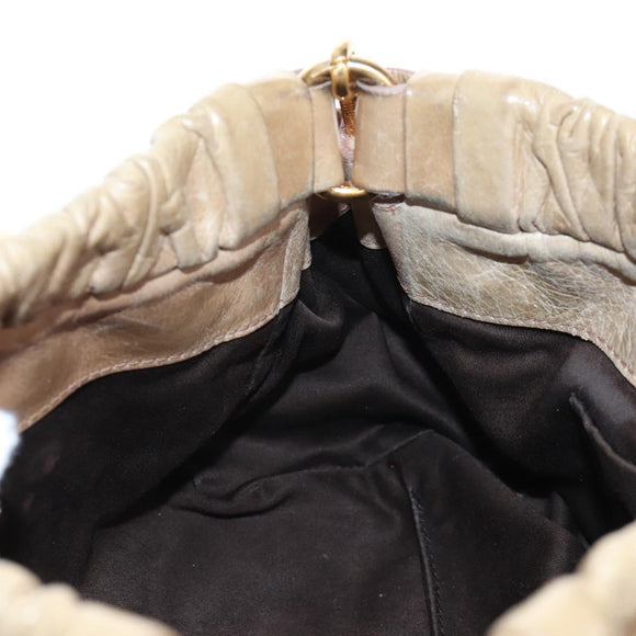 Miu Miu Hand Bag Leather 2way Beige Gold Auth 167776M