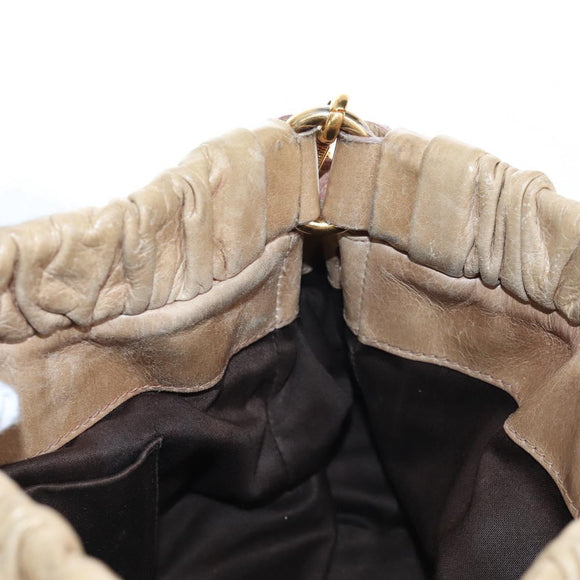 Miu Miu Hand Bag Leather 2way Beige Gold Auth 167776M