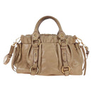 Miu Miu Hand Bag Leather 2way Beige Gold Auth 167776M-3