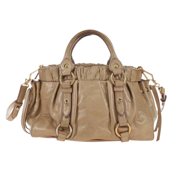 Miu Miu Hand Bag Leather 2way Beige Gold Auth 167776M
