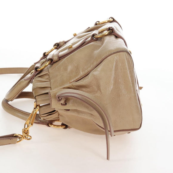 Miu Miu Hand Bag Leather 2way Beige Gold Auth 167776M
