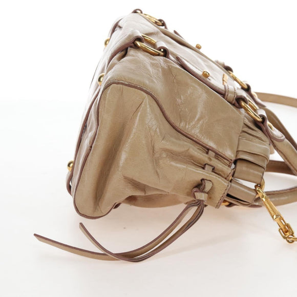 Miu Miu Hand Bag Leather 2way Beige Gold Auth 167776M