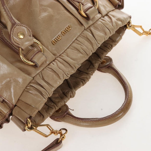 Miu Miu Hand Bag Leather 2way Beige Gold Auth 167776M