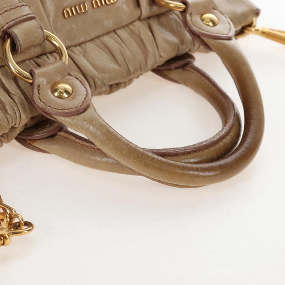 Miu Miu Hand Bag Leather 2way Beige Gold Auth 167776M