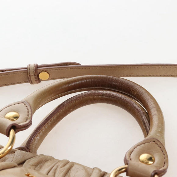 Miu Miu Hand Bag Leather 2way Beige Gold Auth 167776M