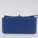 CHANEL Chain Mini Matelasse Shoulder Bag Lamb Skin Blue Silver CC Auth 167777SM-10