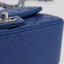 CHANEL Chain Mini Matelasse Shoulder Bag Lamb Skin Blue Silver CC Auth 167777SM-11