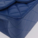 CHANEL Chain Mini Matelasse Shoulder Bag Lamb Skin Blue Silver CC Auth 167777SM-12