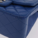 CHANEL Chain Mini Matelasse Shoulder Bag Lamb Skin Blue Silver CC Auth 167777SM-13
