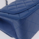 CHANEL Chain Mini Matelasse Shoulder Bag Lamb Skin Blue Silver CC Auth 167777SM-14