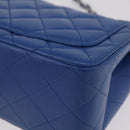CHANEL Chain Mini Matelasse Shoulder Bag Lamb Skin Blue Silver CC Auth 167777SM-15