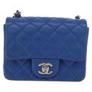 CHANEL Chain Mini Matelasse Shoulder Bag Lamb Skin Blue Silver CC Auth 167777SM-2
