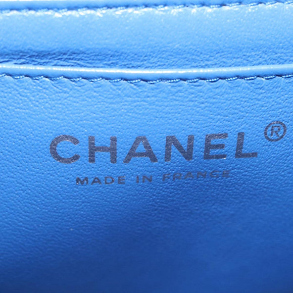 CHANEL Chain Mini Matelasse Shoulder Bag Lamb Skin Blue Silver CC Auth 167777SM