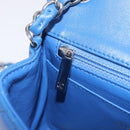 CHANEL Chain Mini Matelasse Shoulder Bag Lamb Skin Blue Silver CC Auth 167777SM-25