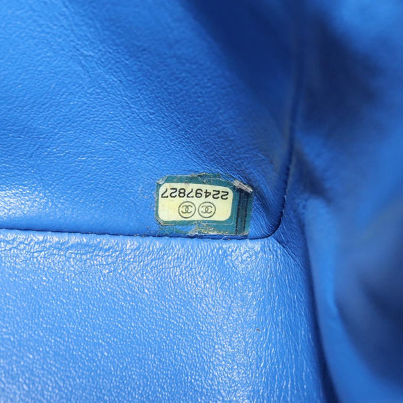 CHANEL Chain Mini Matelasse Shoulder Bag Lamb Skin Blue Silver CC Auth 167777SM