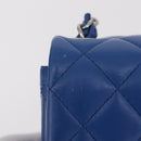 CHANEL Chain Mini Matelasse Shoulder Bag Lamb Skin Blue Silver CC Auth 167777SM-3