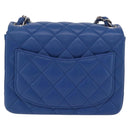 CHANEL Chain Mini Matelasse Shoulder Bag Lamb Skin Blue Silver CC Auth 167777SM-4
