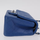 CHANEL Chain Mini Matelasse Shoulder Bag Lamb Skin Blue Silver CC Auth 167777SM-5