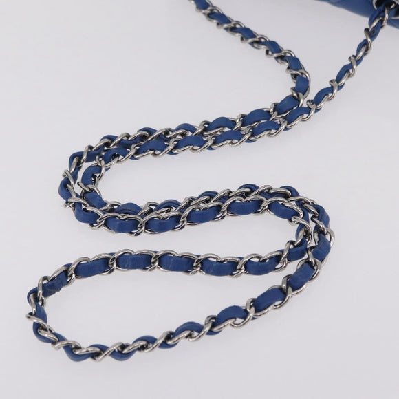 CHANEL Chain Mini Matelasse Shoulder Bag Lamb Skin Blue Silver CC Auth 167777SM