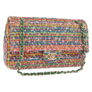 CHANEL Chain Matelasse 25 Shoulder Bag tweed Multicolor Gold CC Auth 167778SM-1