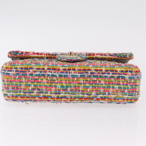 CHANEL Chain Matelasse 25 Shoulder Bag tweed Multicolor Gold CC Auth 167778SM