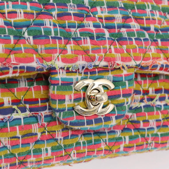 CHANEL Chain Matelasse 25 Shoulder Bag tweed Multicolor Gold CC Auth 167778SM