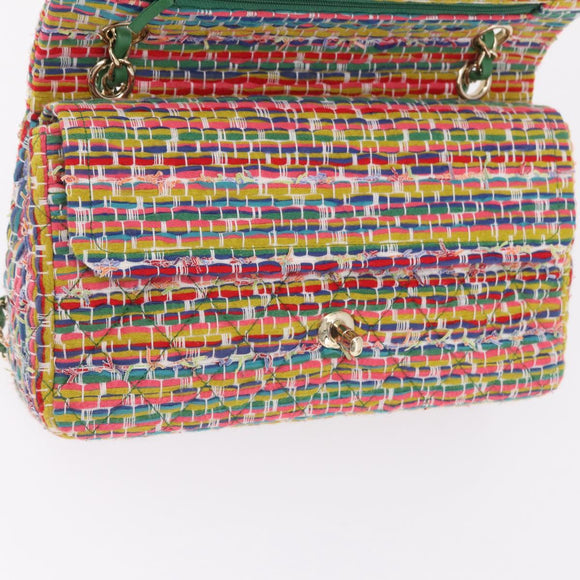 CHANEL Chain Matelasse 25 Shoulder Bag tweed Multicolor Gold CC Auth 167778SM