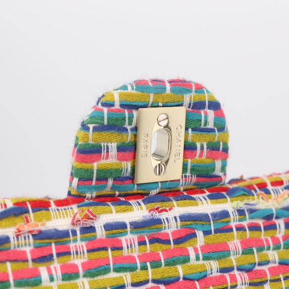 CHANEL Chain Matelasse 25 Shoulder Bag tweed Multicolor Gold CC Auth 167778SM