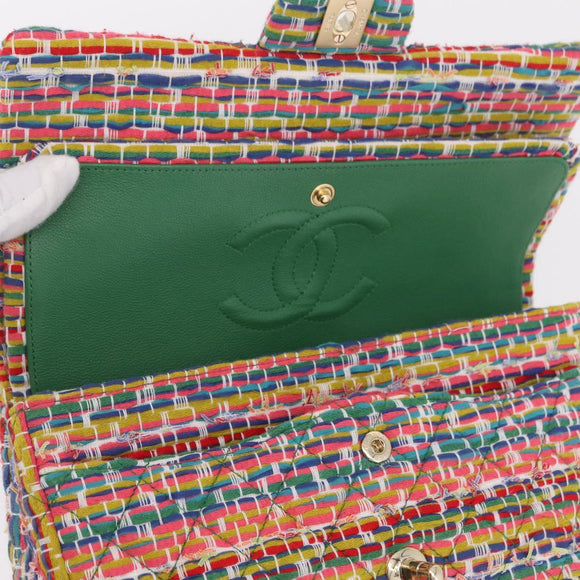 CHANEL Chain Matelasse 25 Shoulder Bag tweed Multicolor Gold CC Auth 167778SM