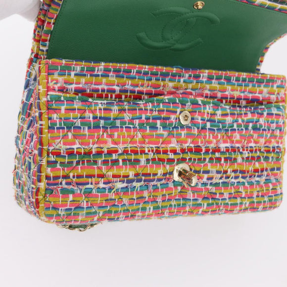 CHANEL Chain Matelasse 25 Shoulder Bag tweed Multicolor Gold CC Auth 167778SM