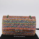 CHANEL Chain Matelasse 25 Shoulder Bag tweed Multicolor Gold CC Auth 167778SM-12