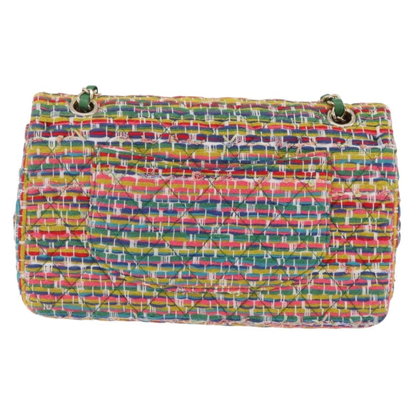 CHANEL Chain Matelasse 25 Shoulder Bag tweed Multicolor Gold CC Auth 167778SM