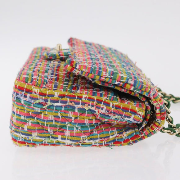 CHANEL Chain Matelasse 25 Shoulder Bag tweed Multicolor Gold CC Auth 167778SM