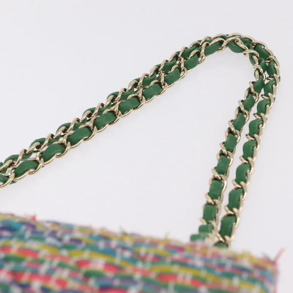 CHANEL Chain Matelasse 25 Shoulder Bag tweed Multicolor Gold CC Auth 167778SM