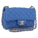 CHANEL Mini Matelasse Chain Shoulder Bag Lamb Skin Blue Gold CC Auth 167780SAM-1