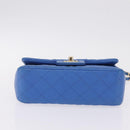 CHANEL Mini Matelasse Chain Shoulder Bag Lamb Skin Blue Gold CC Auth 167780SAM-10