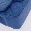 CHANEL Mini Matelasse Chain Shoulder Bag Lamb Skin Blue Gold CC Auth 167780SAM-11