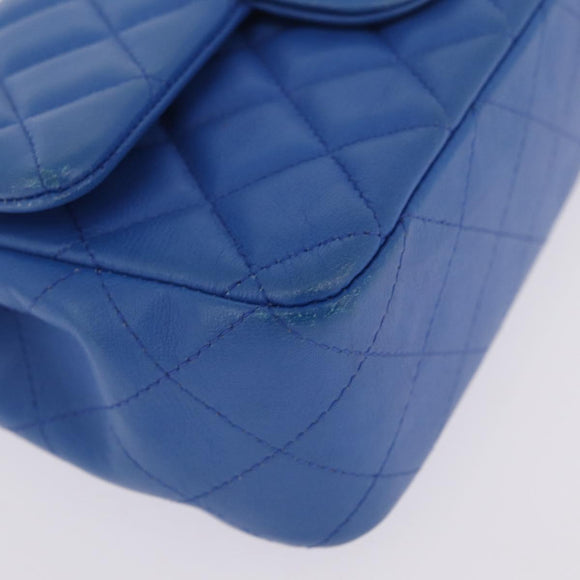 CHANEL Mini Matelasse Chain Shoulder Bag Lamb Skin Blue Gold CC Auth 167780SAM