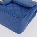 CHANEL Mini Matelasse Chain Shoulder Bag Lamb Skin Blue Gold CC Auth 167780SAM-12